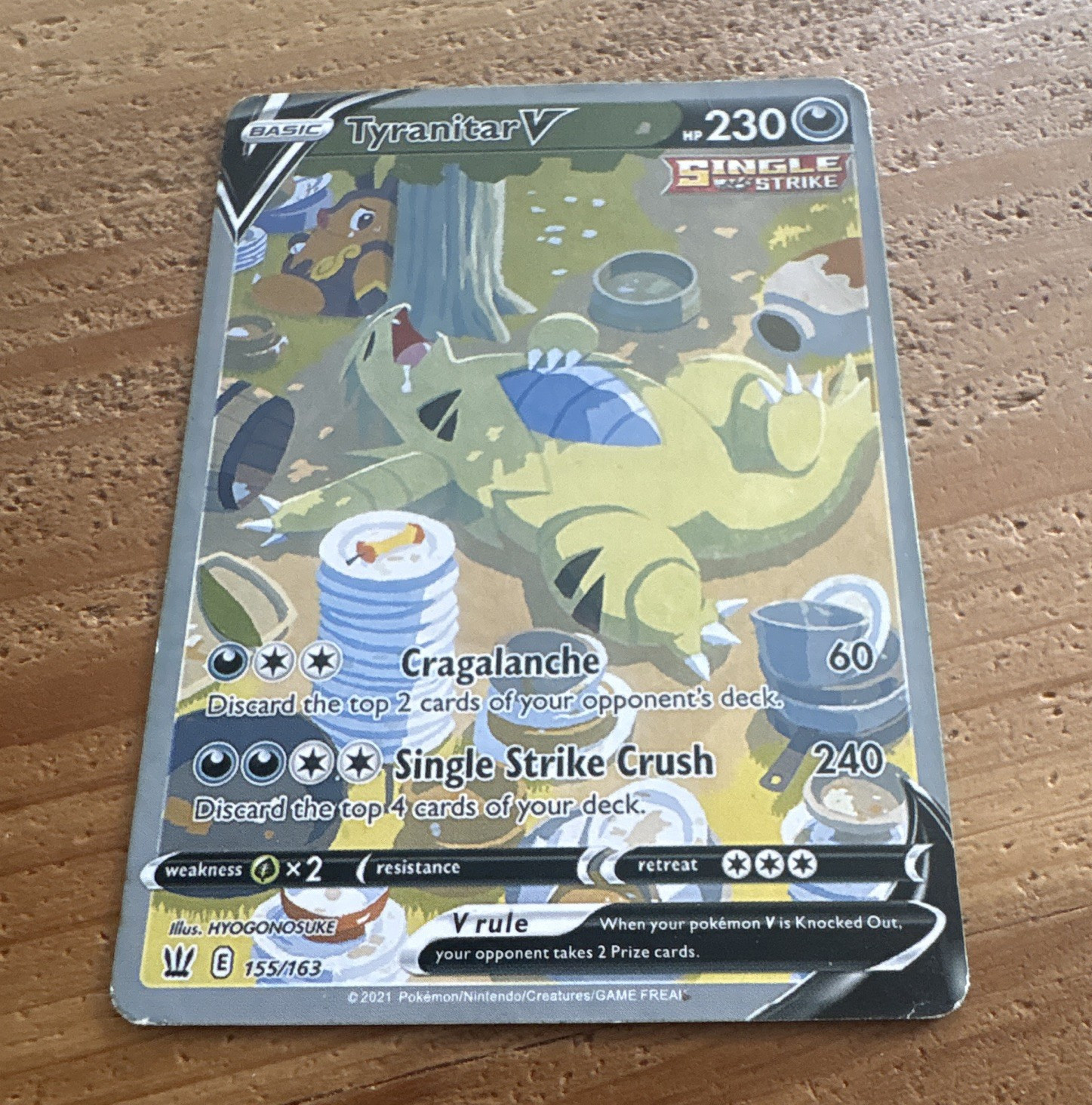 Pokemon Tyranitar V 155/163 SWSH05 Battle Styles Full Art Single Strike Holo