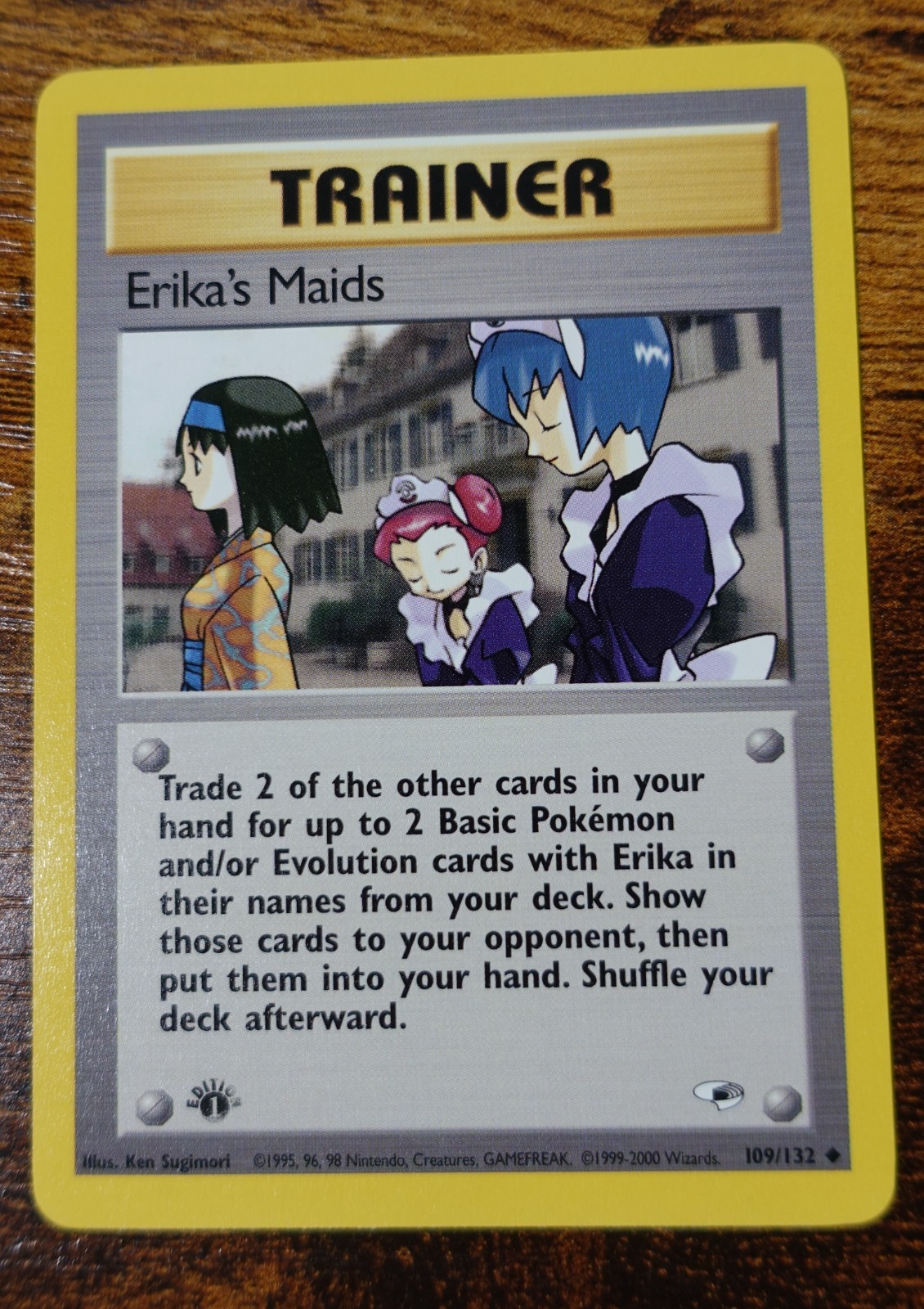Erika’s Maids 109/132 1st Edition Incomplete Stamp Gym Heroes Pokemon Card Error