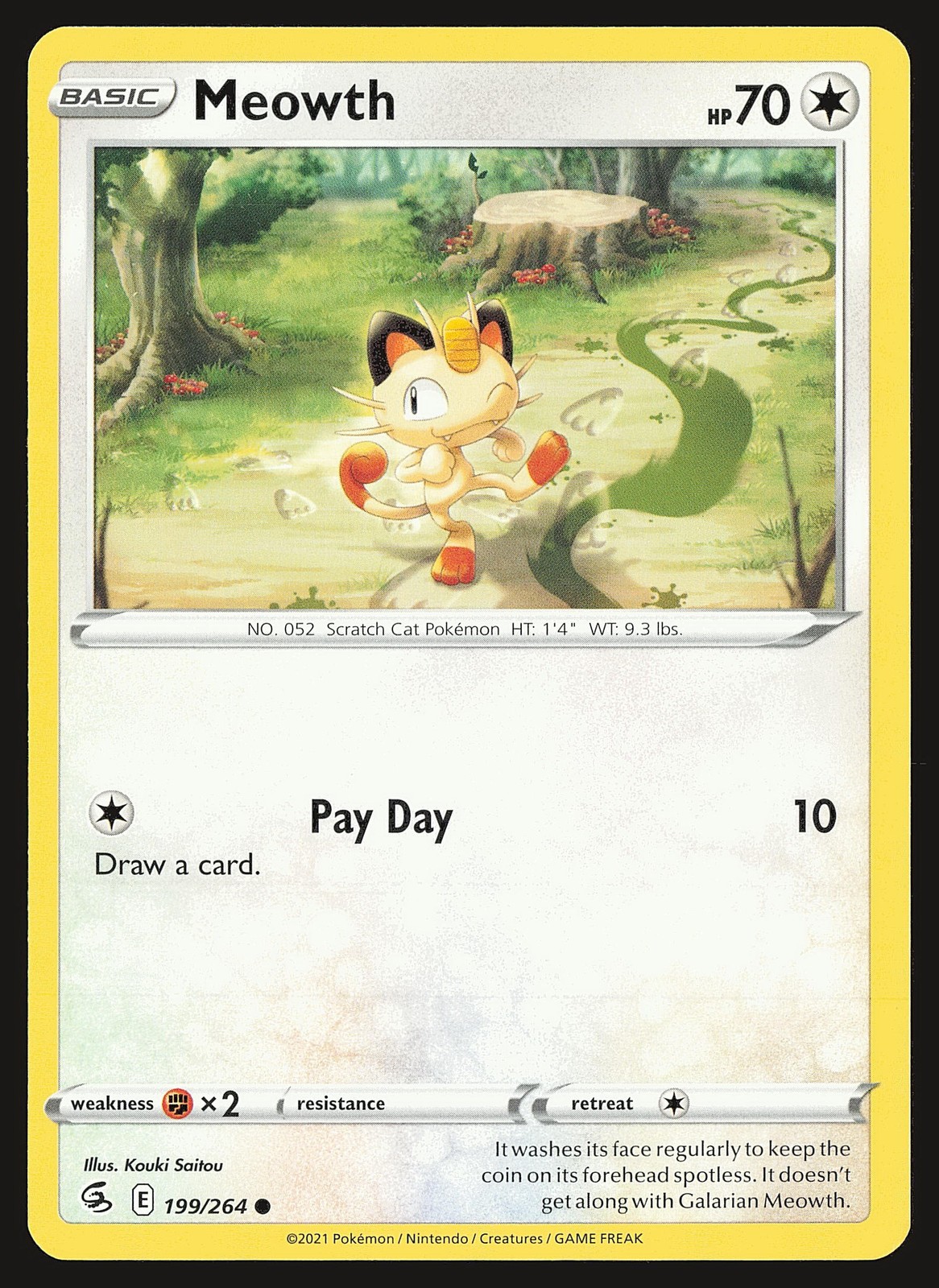 SWSH08: Fusion Strike Meowth #199/264 Common Pokemon Card