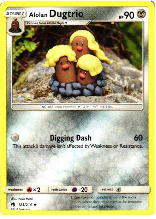 Alolan Dugtrio 123/214 Uncommon Lost Thunder Pokemon Near Mint