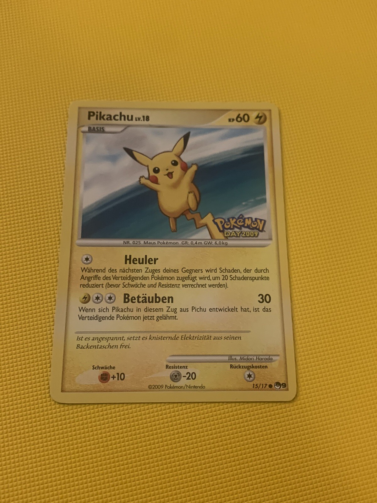 Pikachu 15/17 Stamped with Pokemon Day 2009 German NM promo rare