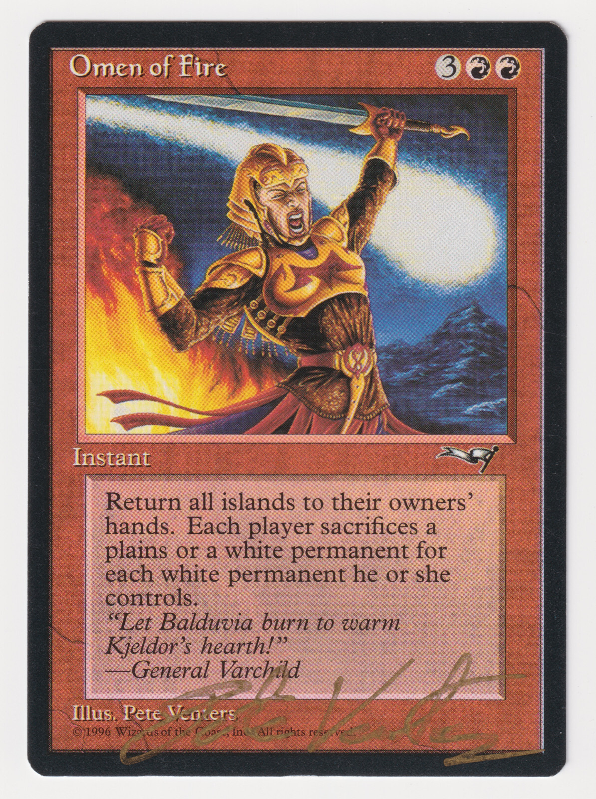Signed Omen of Fire LP Alliances Artist Pete Venters MTG Magic Reserved List EDH