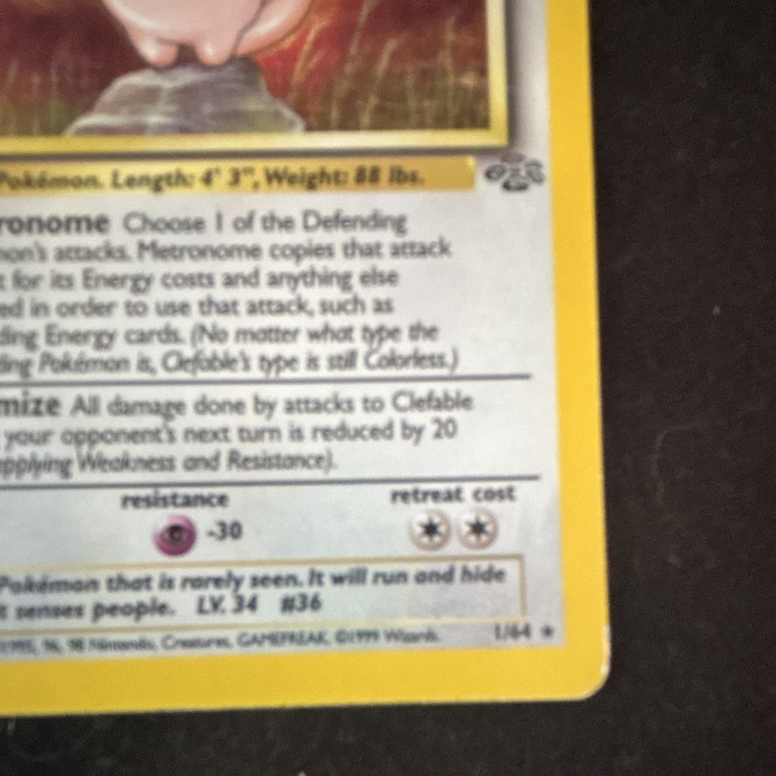 Pokemon TCG WOTC Clefable 01/64 Jungle 1st Ed Holo Rare 70 HP 1999