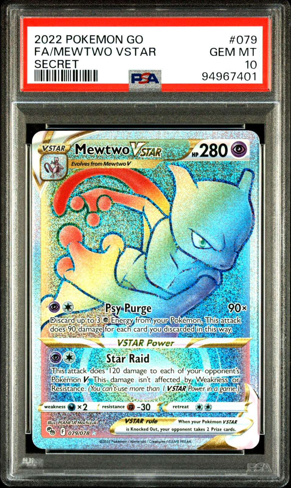 PSA 10 GEM MINT Mewtwo Vstar 079/078 Pokemon GO Full Art Rare Pokemon Card