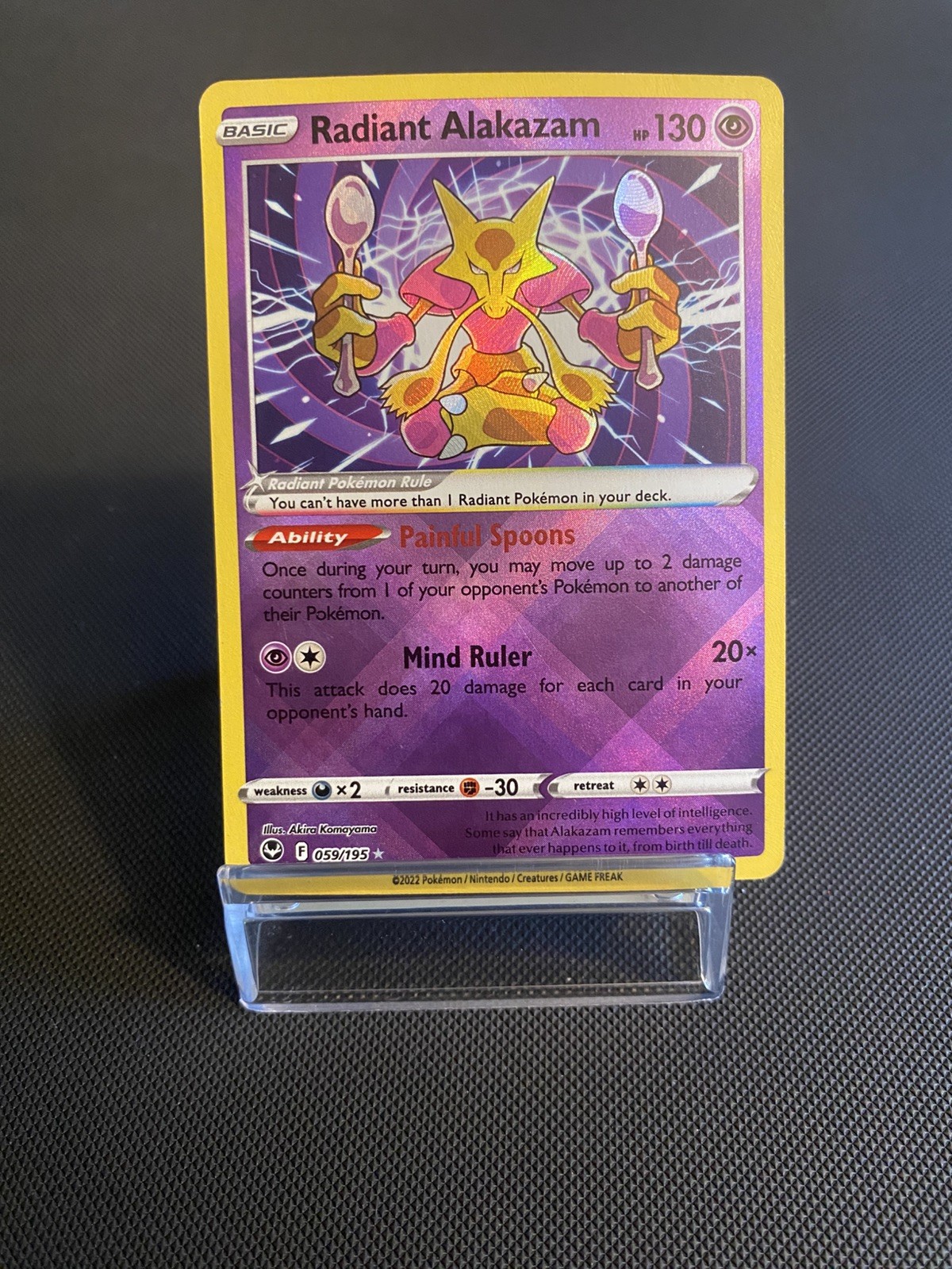 Pokemon TCG Radiant Alakazam 059/195 SWSH12 Silver Tempest Holo Radiant Rare LP