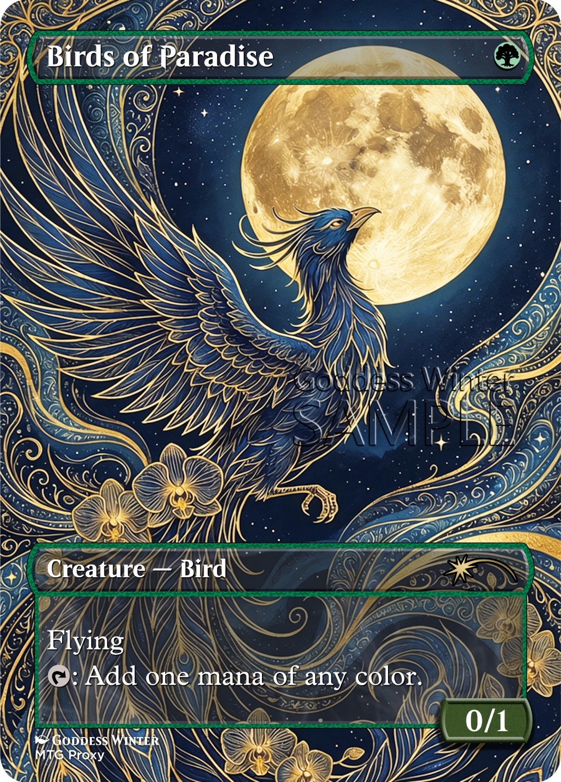 MTG – Birds of Paradise – Fanart Borderless Style – EDH / Playtest