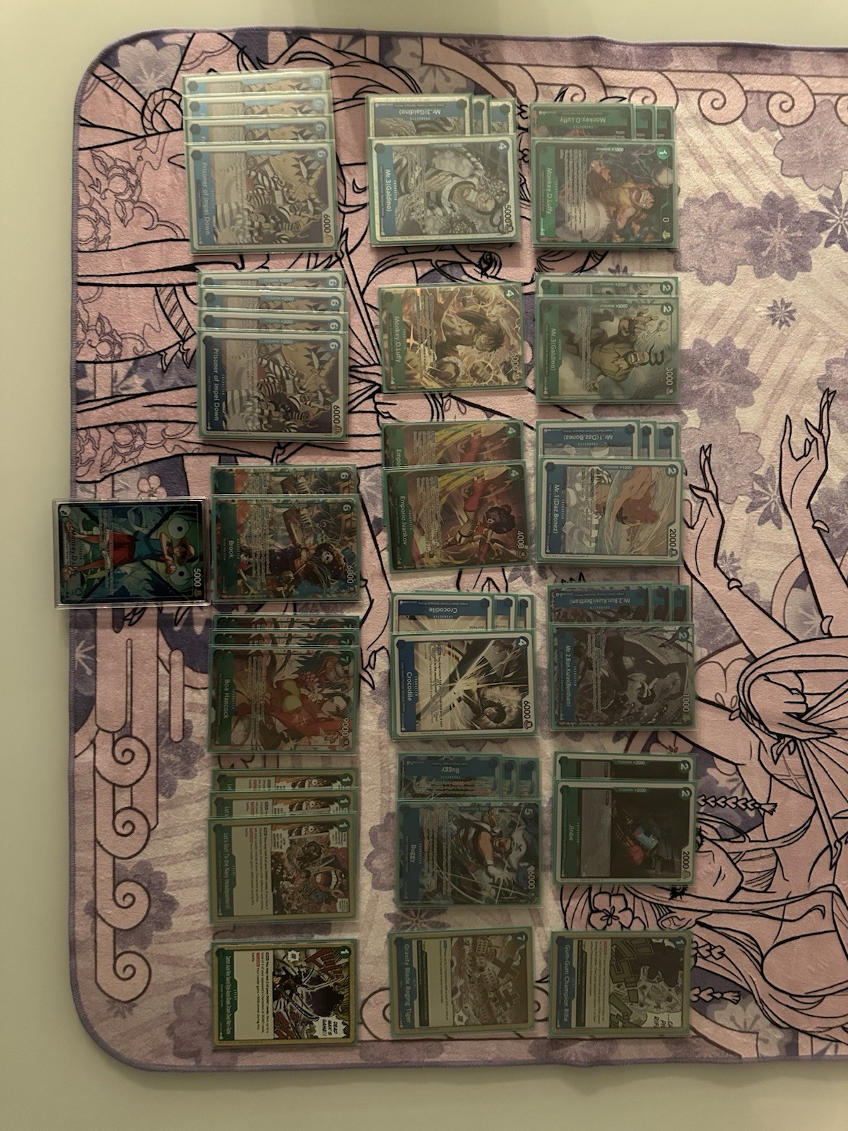 Blue Green Luffy Deck w/alternate arts & double sleeved