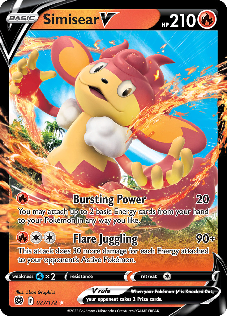 Simisear V 027/172 Holo V Rare Brilliant Stars Pokemon Near Mint