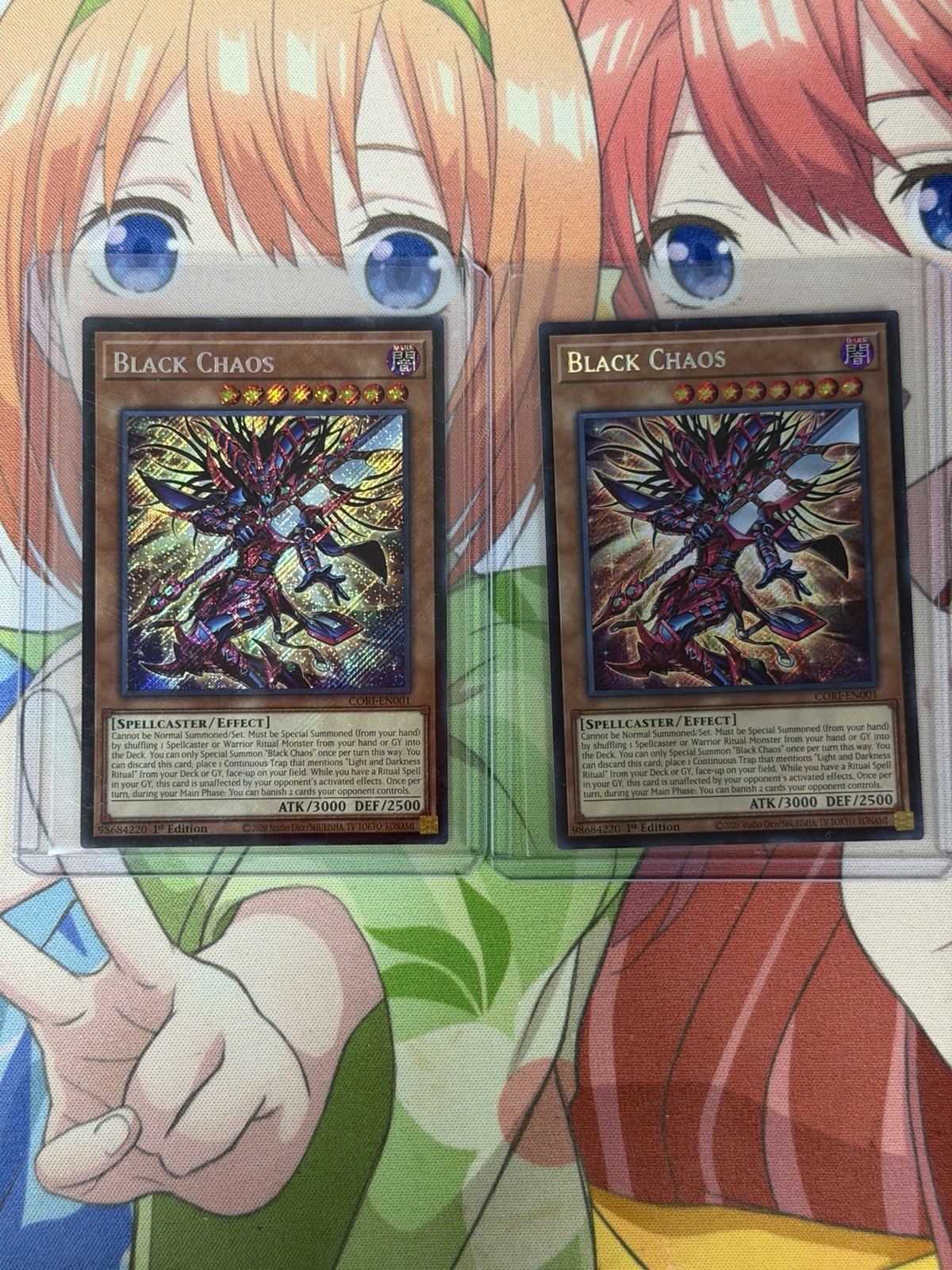 Yugioh Tcg 2x Black Chaos CORI – EN001 Secret Rare 1st Edition Near Mint