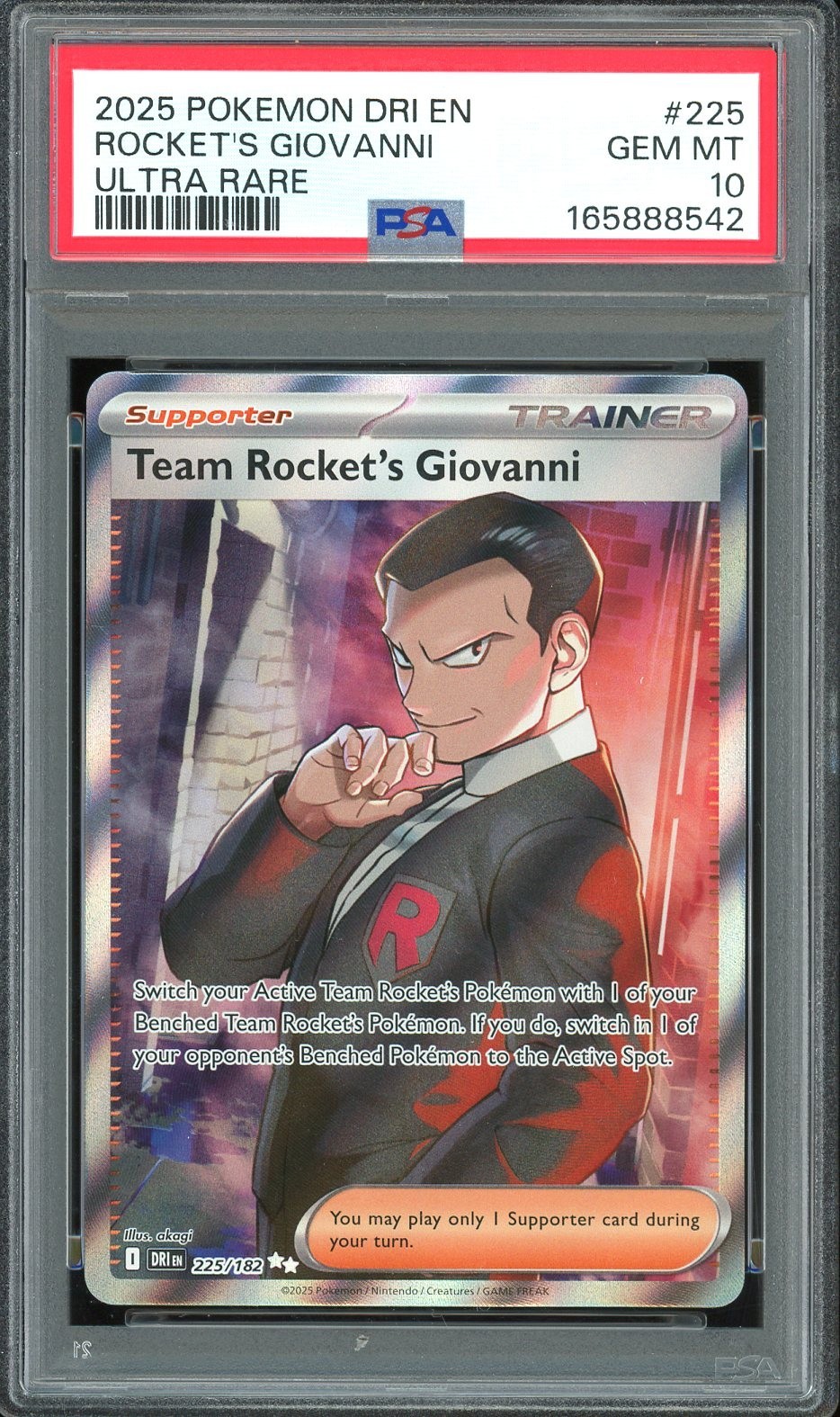 2025 Pokemon Destined Rivals EN #225 Team Rocket’s Giovanni Ultra Rare PSA 10