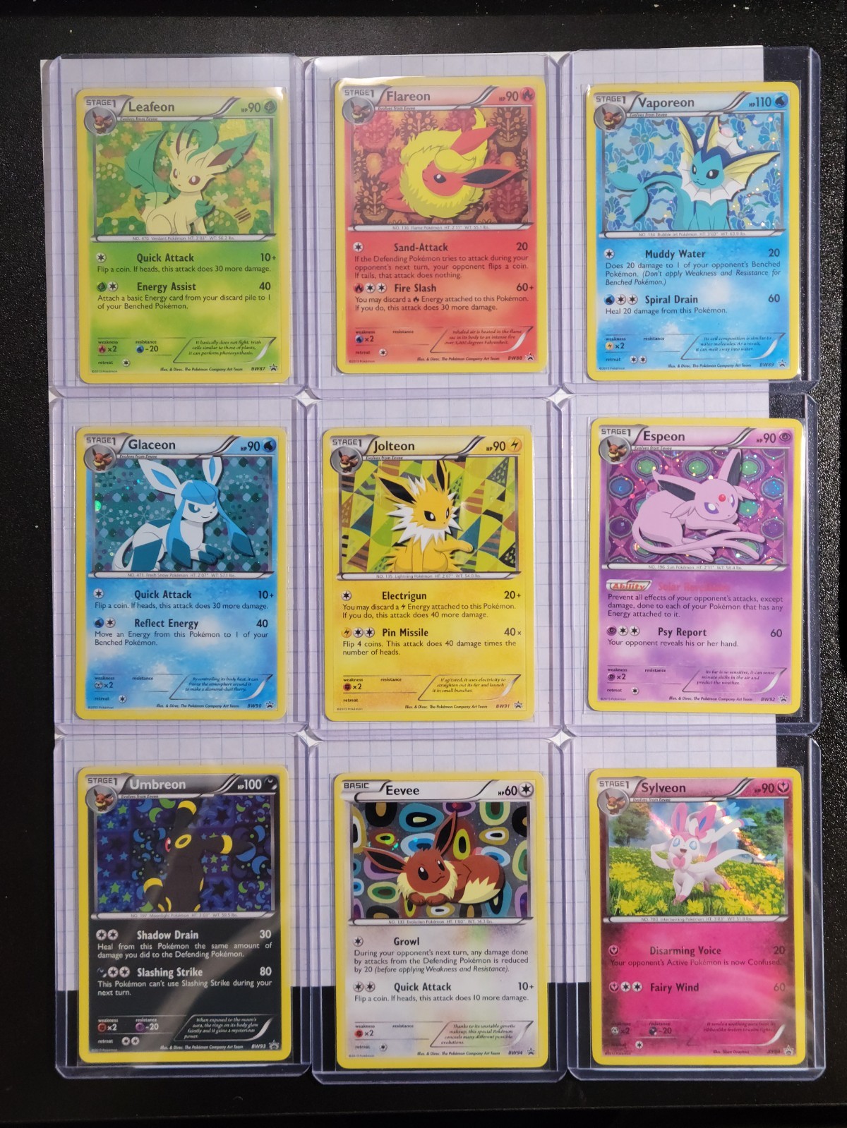 Pokémon Full Eeveelution Set Black & White Promo BW87 – BW94 Holo +XY Sylveon