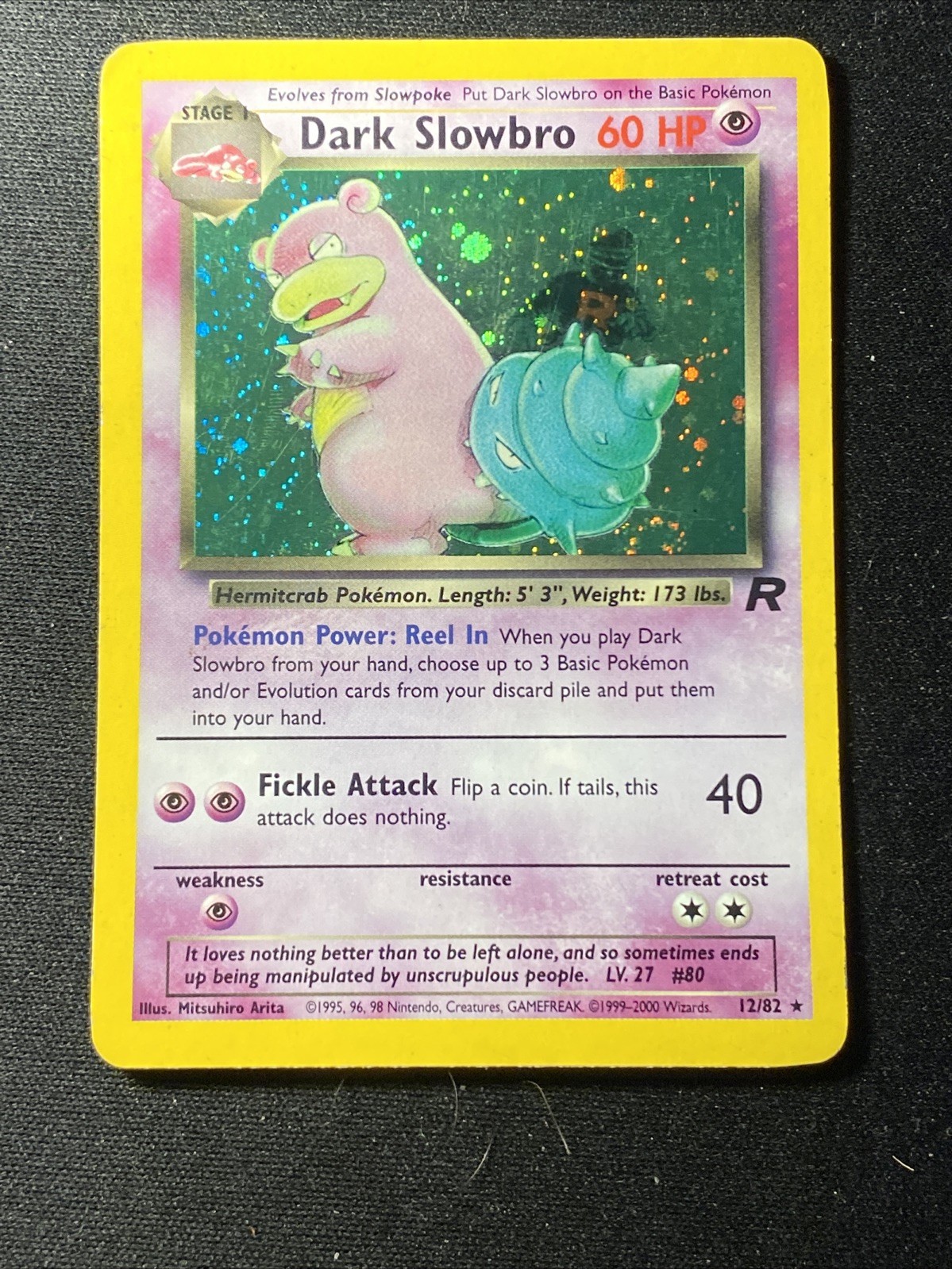 Dark Slowbro 12/82 Pokémon TCG Team Rocket Unlimited Holo Rare Vintage 2000 WOTC