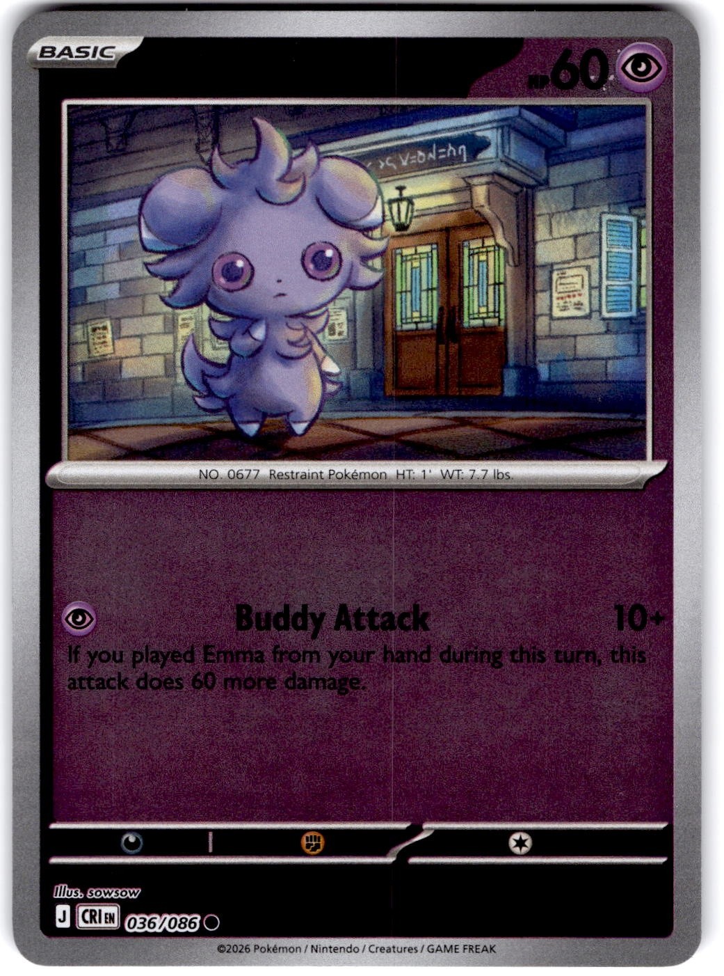Pokemon Espurr CRI 36/86 Reverse Holo Near Mint English