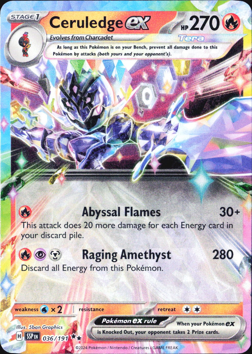 Ceruledge ex SSP SV08: Surging Sparks #036/191 Double Rare Holo NM