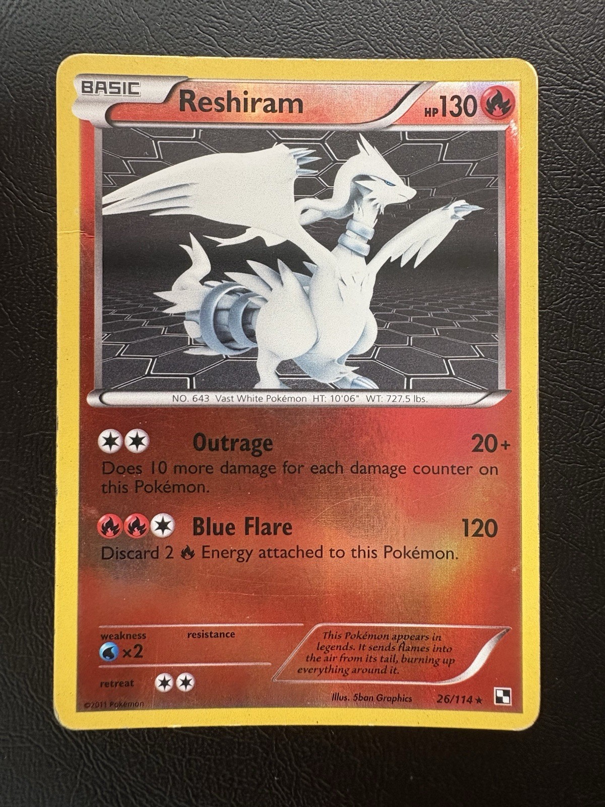 Reshiram 26/114 Black & White Reverse Holo HP/DMG