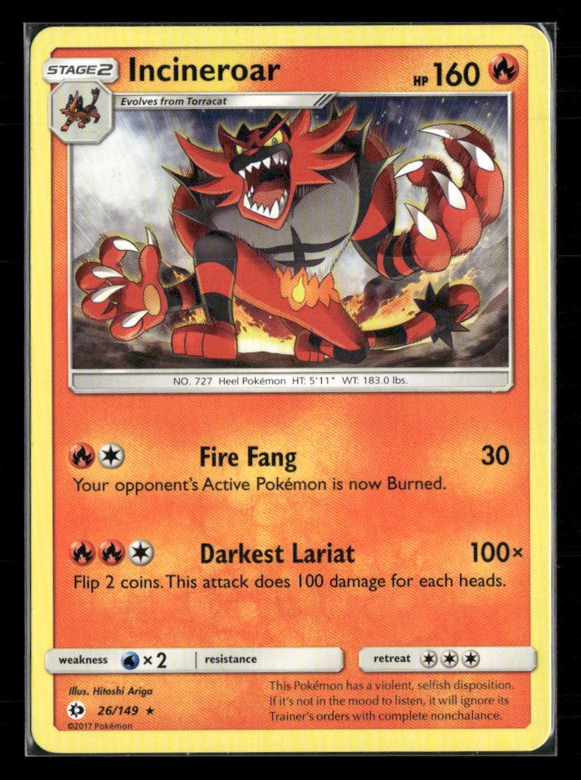 Incineroar 26/149 Rare SM Base Set Pokemon Near Mint