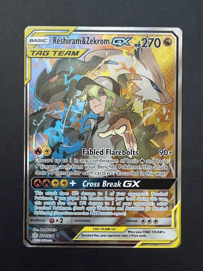Reshiram & Zekrom GX (Full Art) 222/236 Ultra Rare SM – Cosmic Eclipse NM