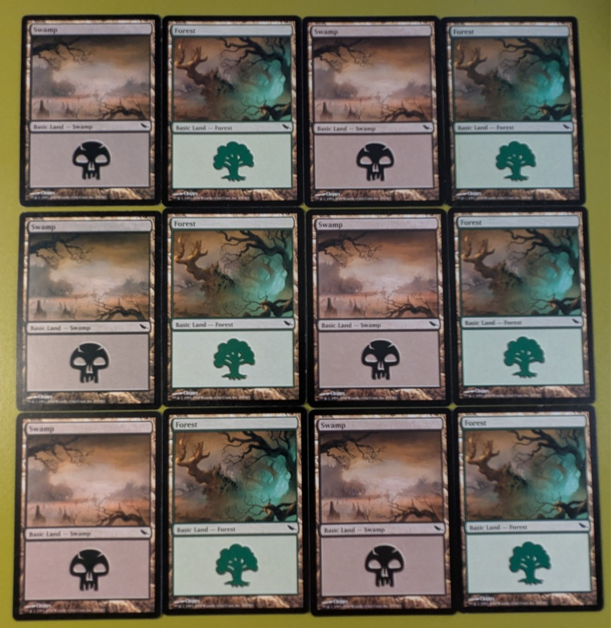 12 MURAL LAND Shadowmoor Swamp #293 and Forest #300 6 of Each Art MTG