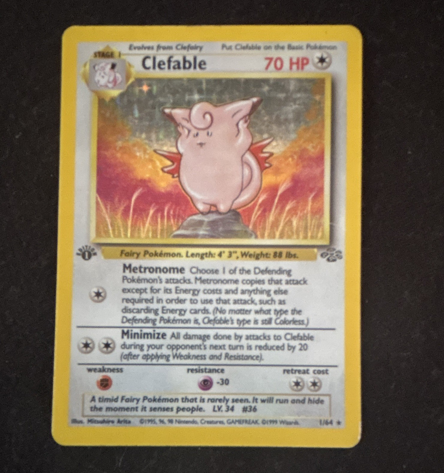 Pokemon TCG WOTC Clefable 01/64 Jungle 1st Ed Holo Rare 70 HP 1999
