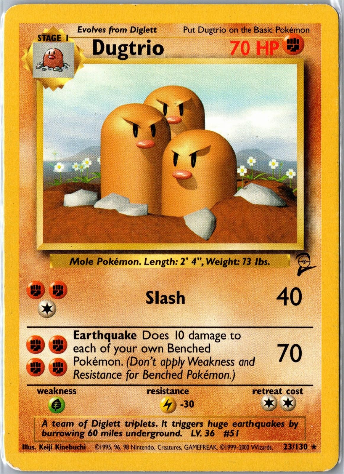 Pokemon Card – Dugtrio Base Set 2 23/130 2000 Rare Moderately Played