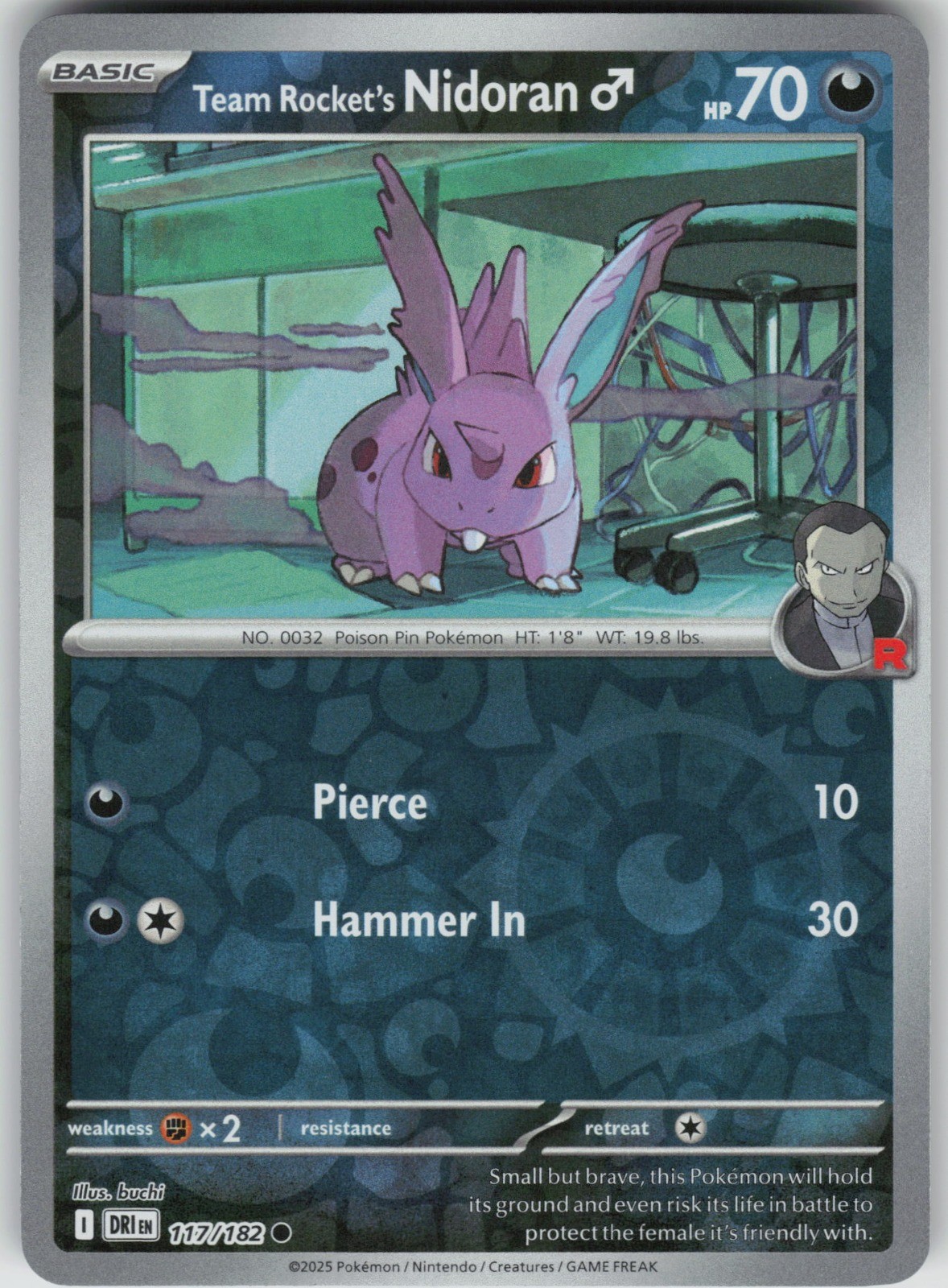 Team Rocket’s Nidoran M 117/182 Reverse Holo Common SV10: Destined Rivals NM