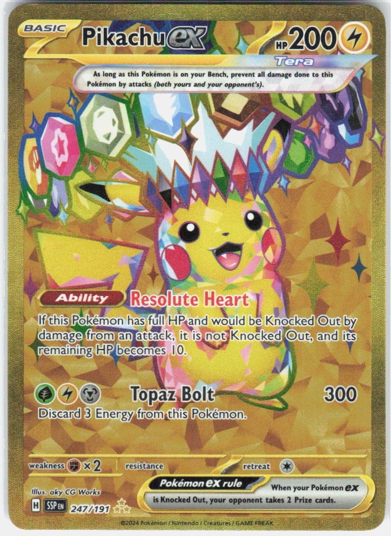 Pokemon Pikachu ex 247/191 NM Hyper Rare Surging Sparks Holo