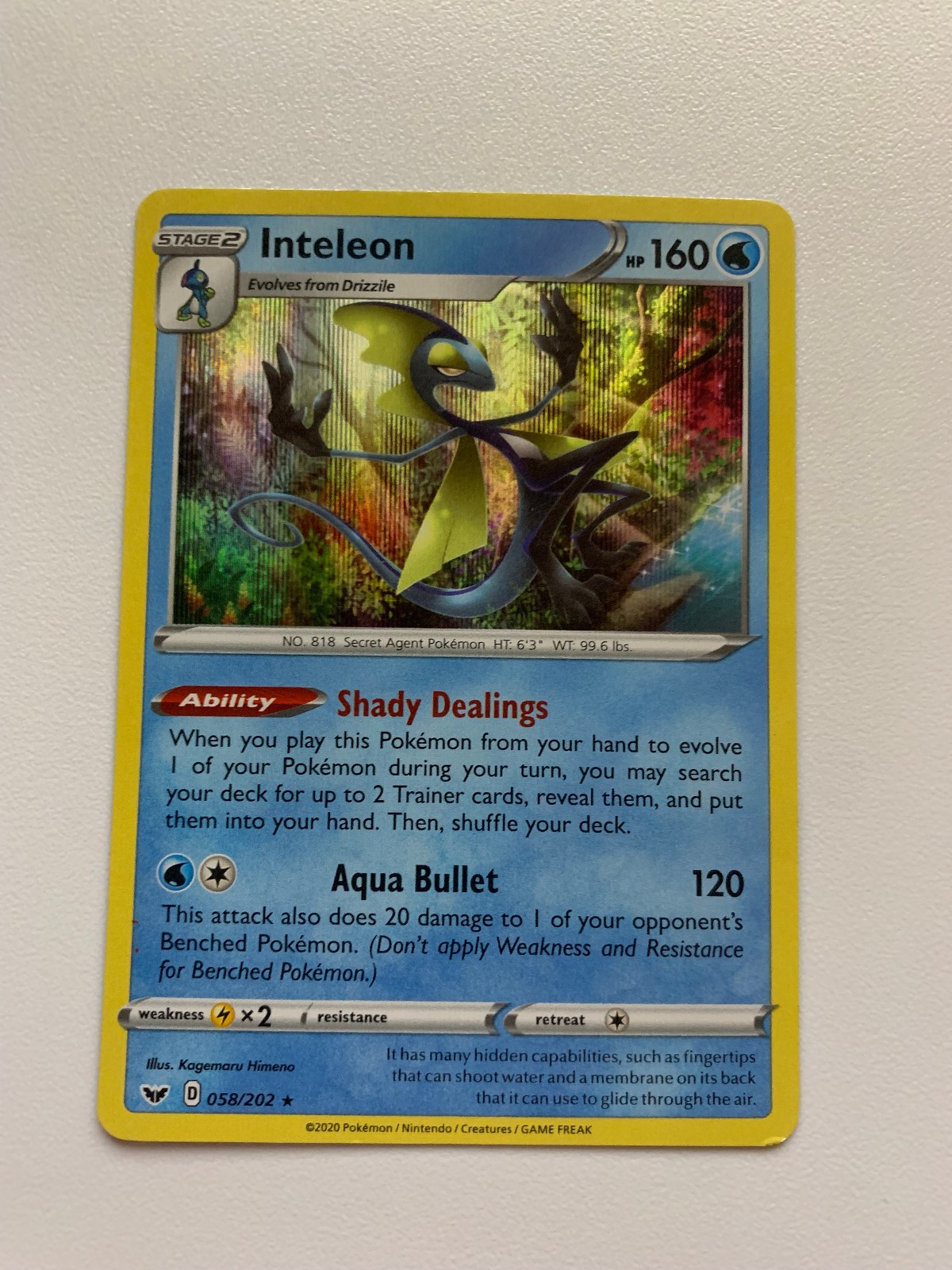 Pokémon Inteleon Holo Rare 058/202 Sword and Shield