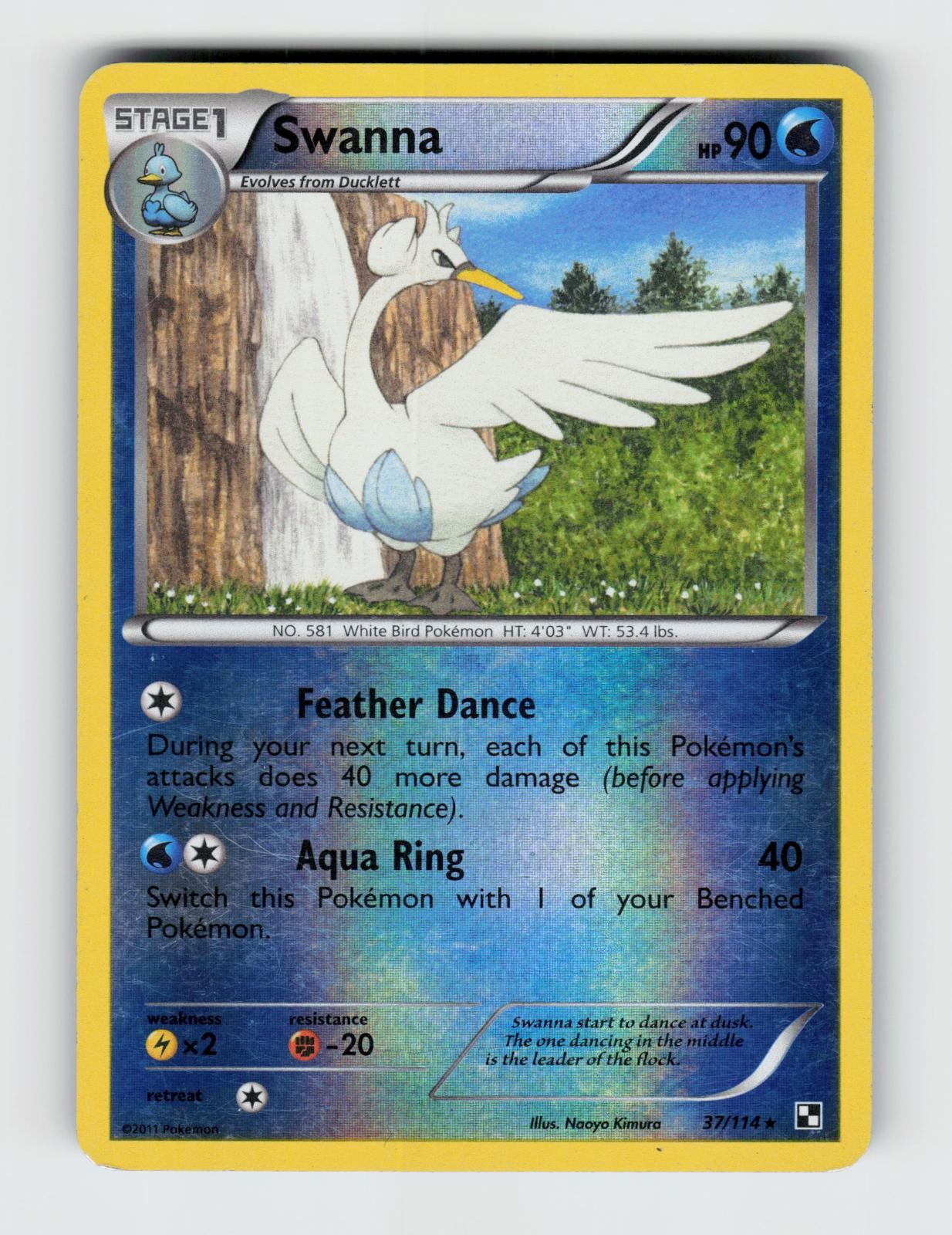 Swanna 37/114 Reverse Holo Rare Black & White Pokemon 2011 Moderately Played