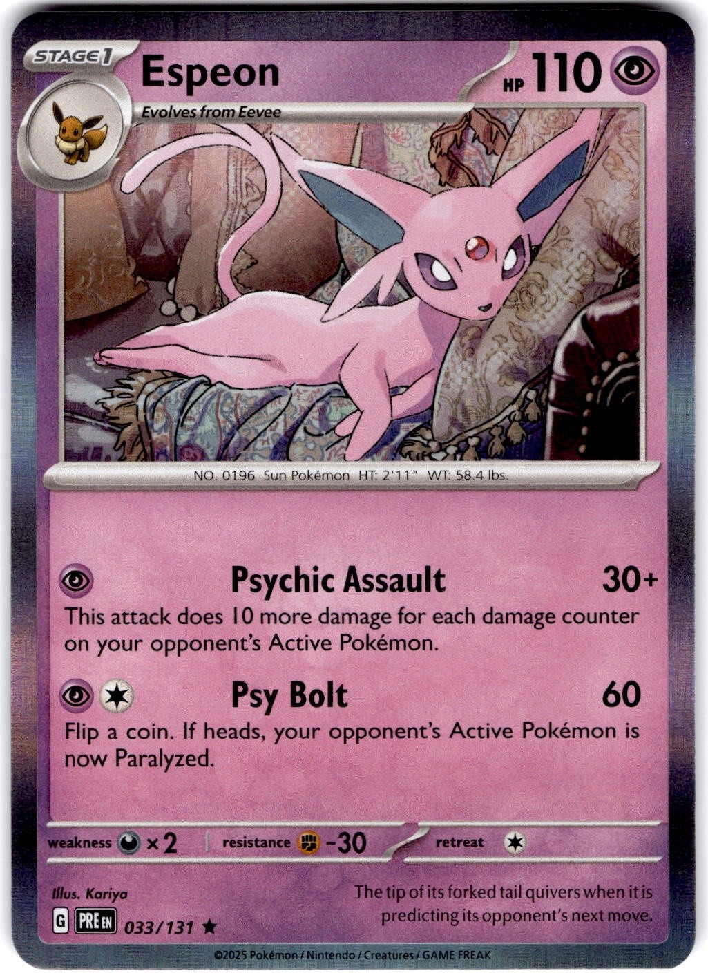 Pokemon Espeon Prismatic Evolutions 33/131 Normal Holo Near Mint English