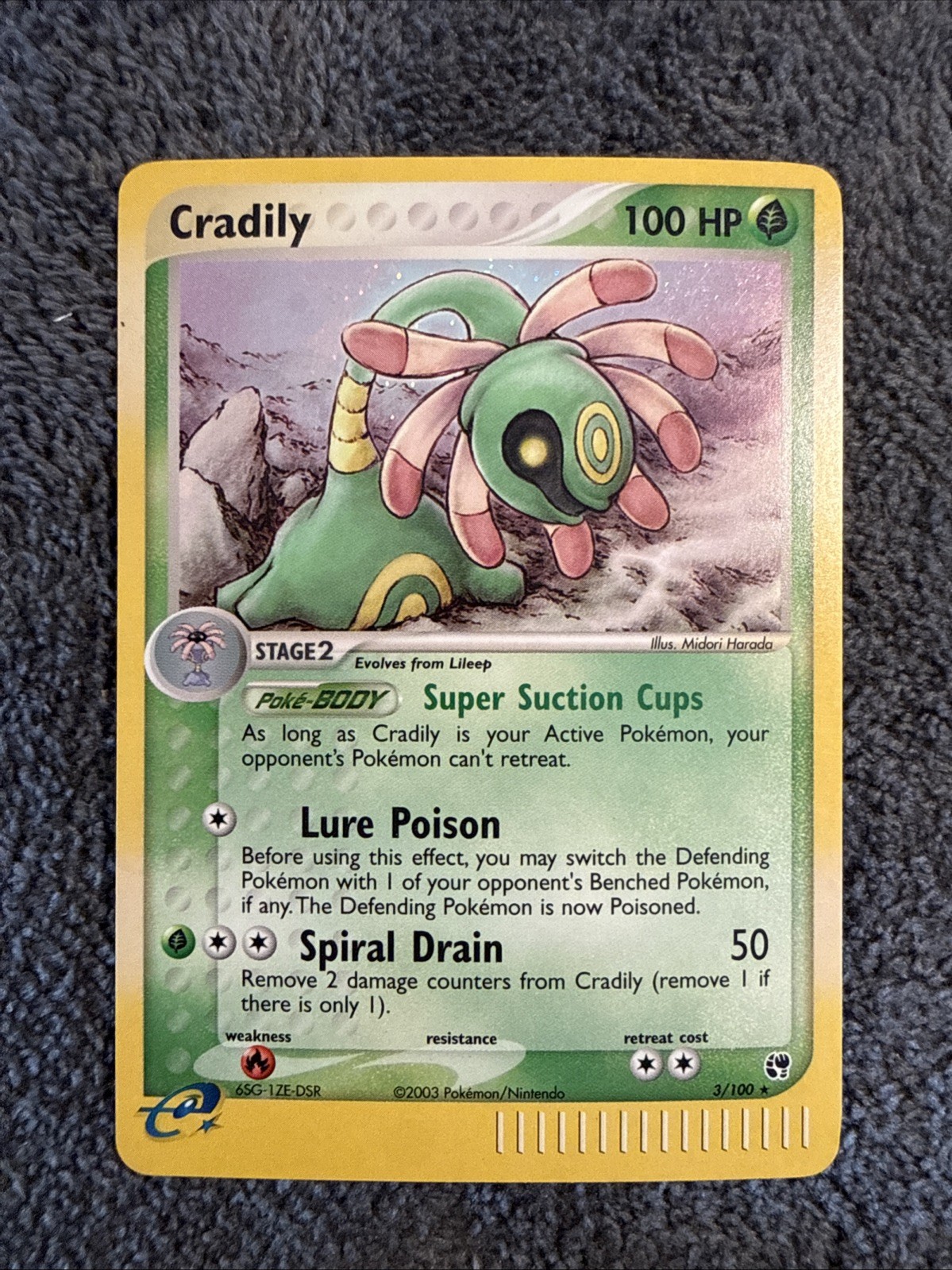 Pokémon Cradily EX Sandstorm 3/100 Holo Rare English 2003 100 HP 50 Attack