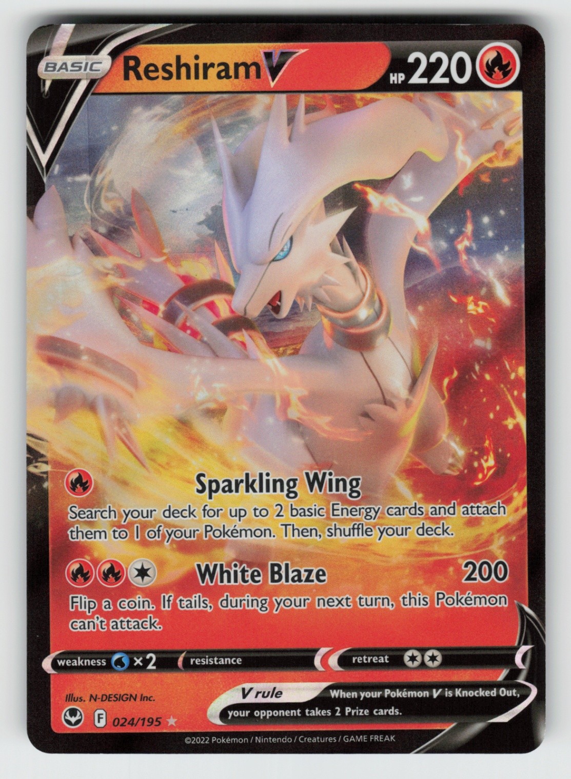 UR – 02 Holo Reshiram V 024/195 Ultra Rare SWSH12: Silver Tempest
