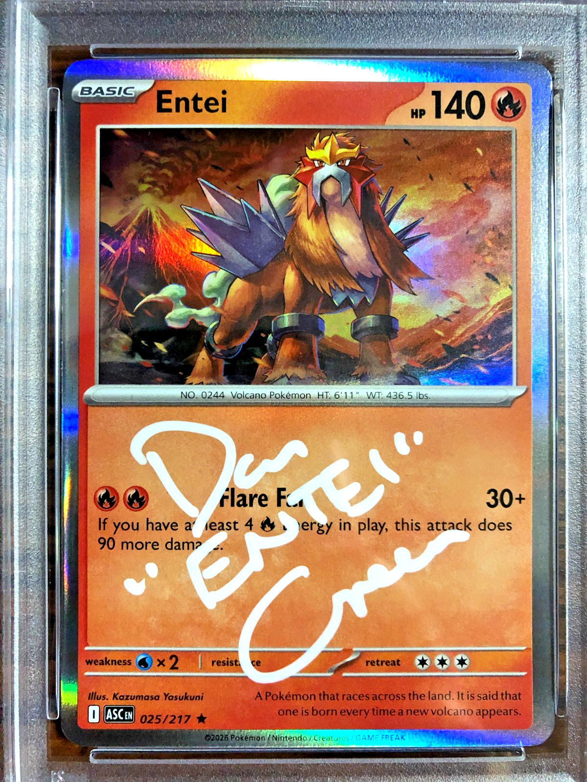 Entei Holo Rare #025|PSA MINT 9-AUTO 10|Dan Green|Ascended Heroes|Pokemon TCG