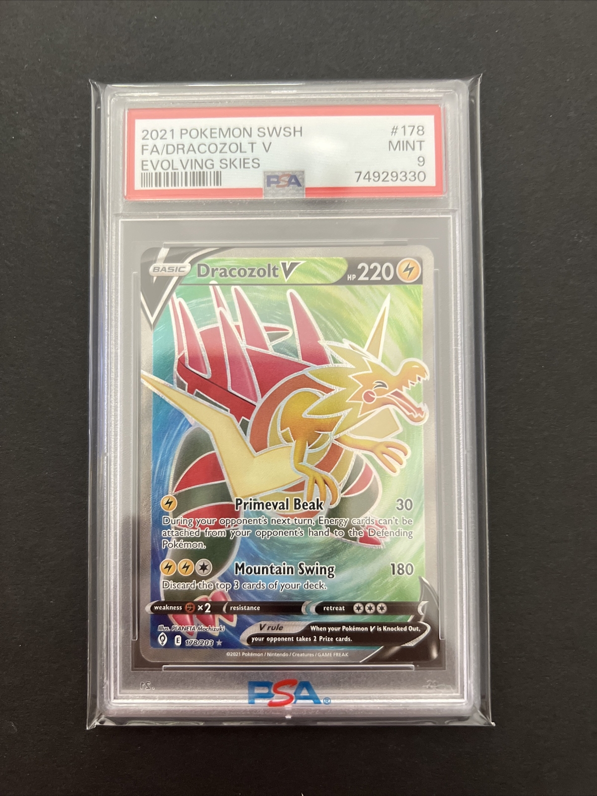 2021 Pokemon Sword And Shield Dracozolt V Full Art Evolving Skies #178 PSA 9