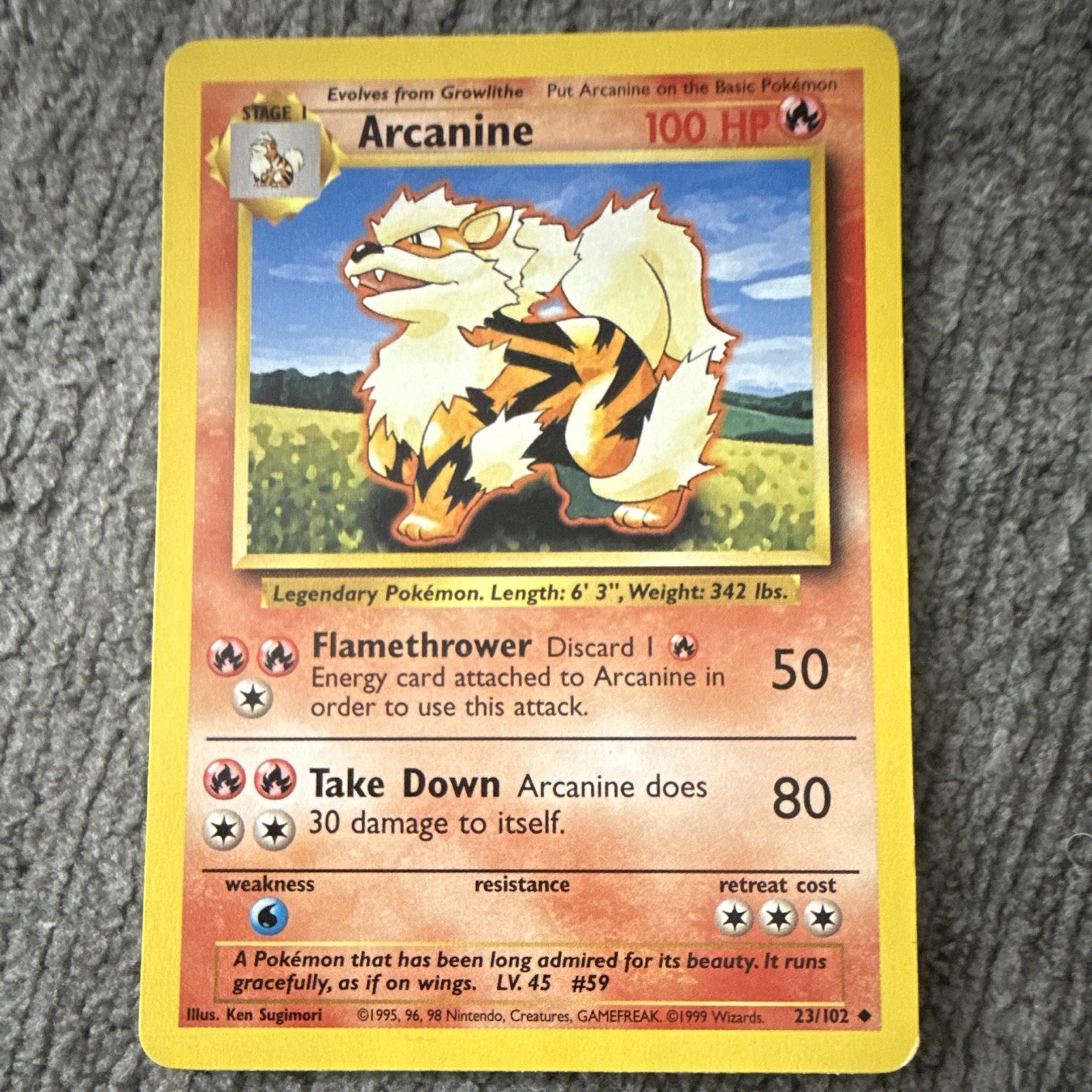 Pokemon TCG Arcanine 23/102 Base Set Uncommon 1999