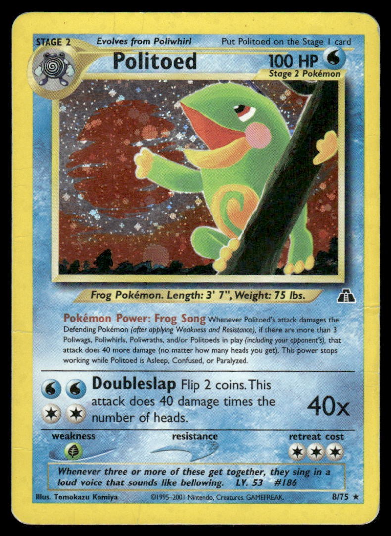 Politoed 8/75 Holo Rare Neo Discovery Pokemon Unlimited Holo Damaged