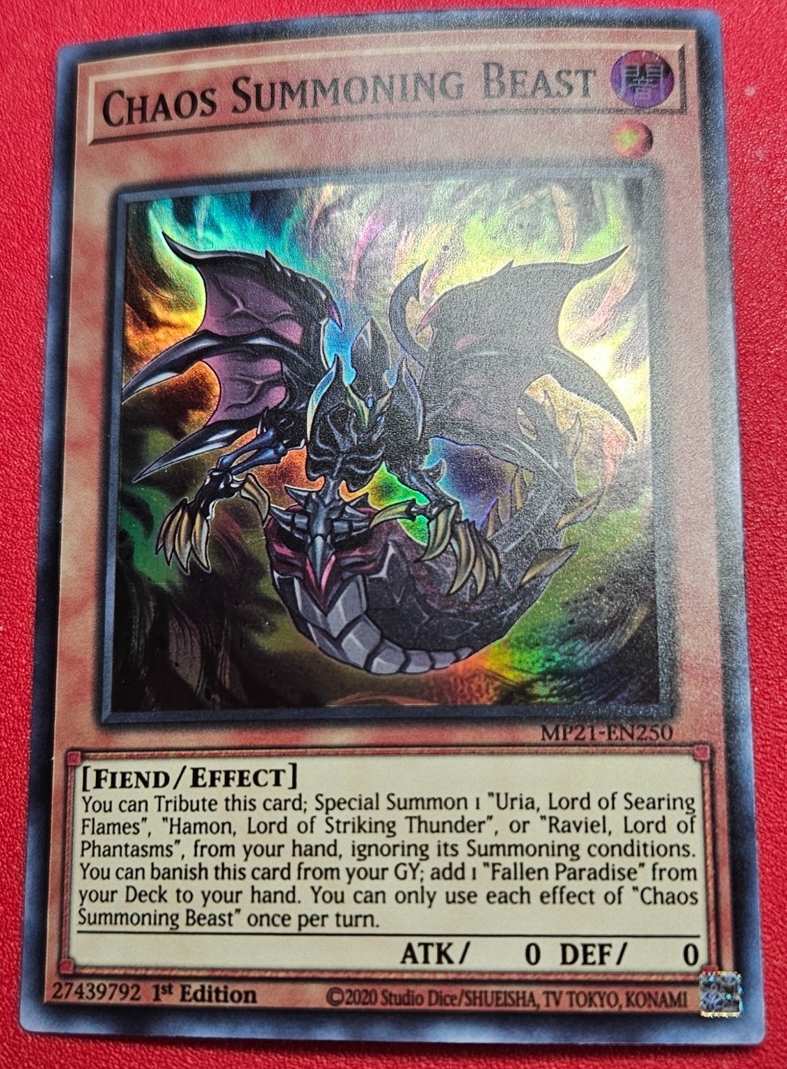 1x Yu-Gi-Oh! Chaos Summoning Beast – MP21-EN250 – Super Rare – 1st Edition – NM