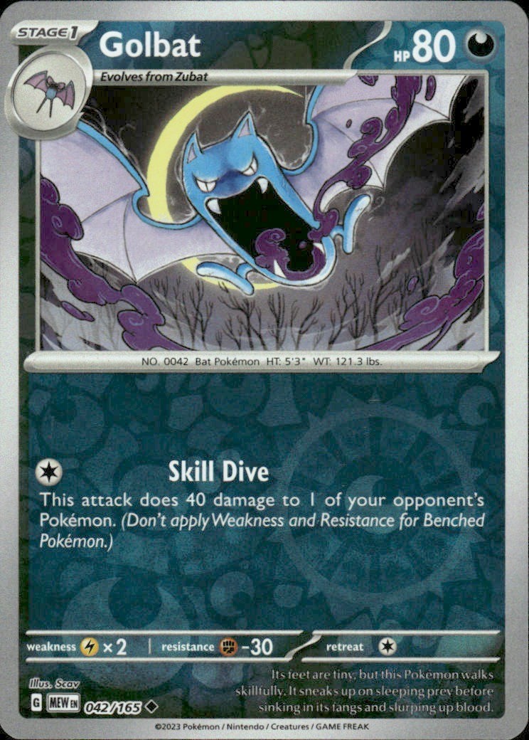GOLBAT 042/165 151 UNCOMMON REVERSE HOLO POKEMON SCAV