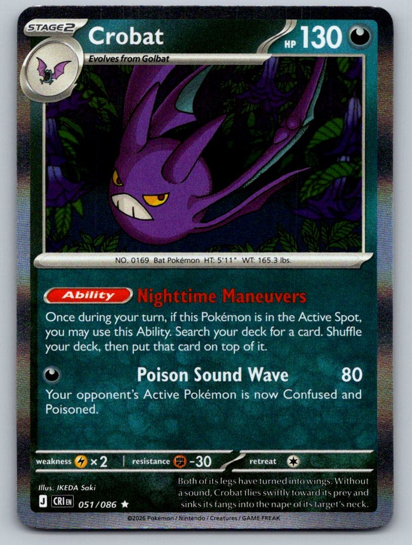 Crobat – Holo Rare Darkness Holo ME04: Chaos Rising CRI 051/086 IKEDA Saki NM