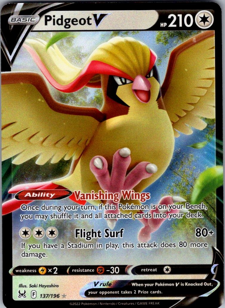 Pidgeot V Holo Ultra Rare SWSH11: Lost Origin 137/196 NM Saki Hayashiro