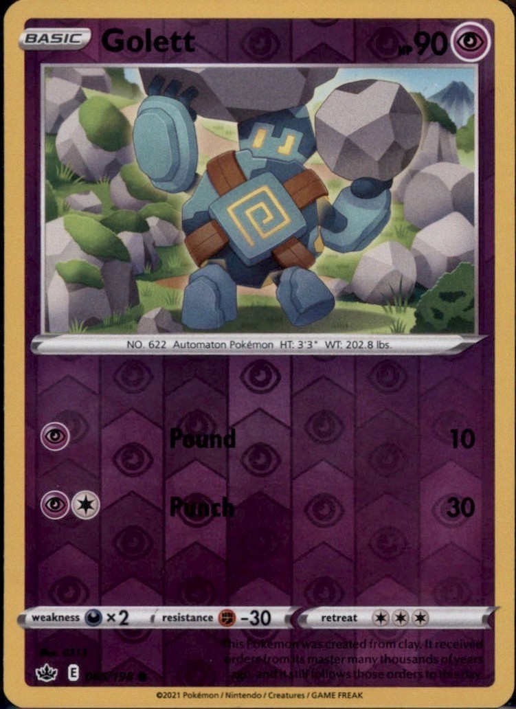 Golett Reverse Holo Common SWSH06: Chilling Reign 065/198 NM
