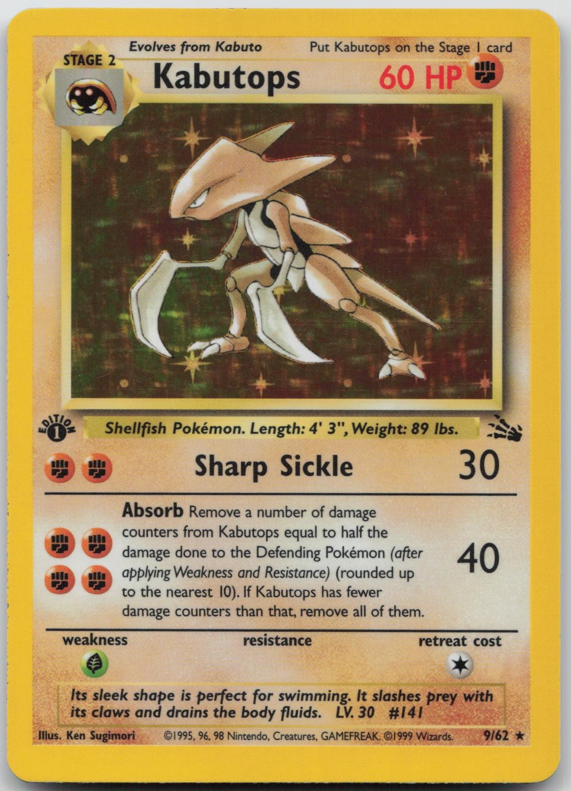 KABUTOPS 9/62 RARE FOSSIL POKEMON 1ST EDITION HOLO NM/M