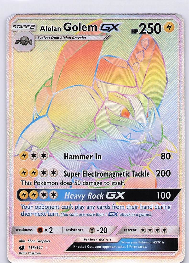 Alolan Golem GX (Secret) Holo Secret Rare SM – Crimson Invasion 113/111 NM