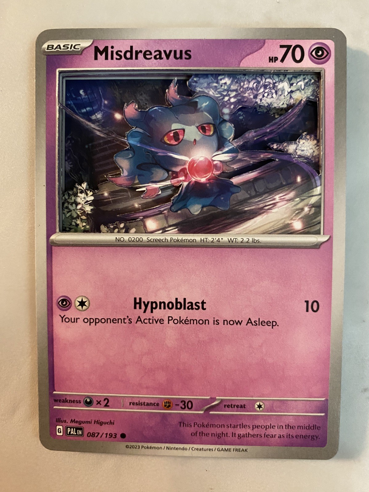 Pokémon Misdreavus “3D” 3 Layered Cards, Hand Cut and Assembled (087/193)