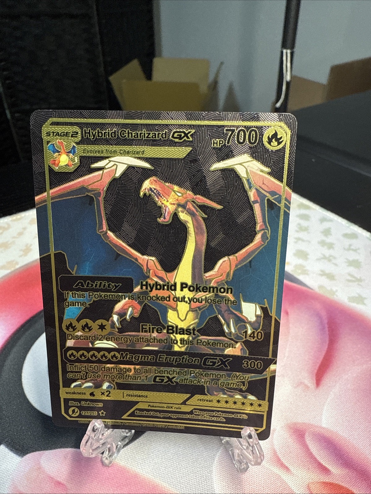 Hybrid Charizard GX Full Art Black Foil Fan Art Card HP 700fire Blast💥💥💥💥💥