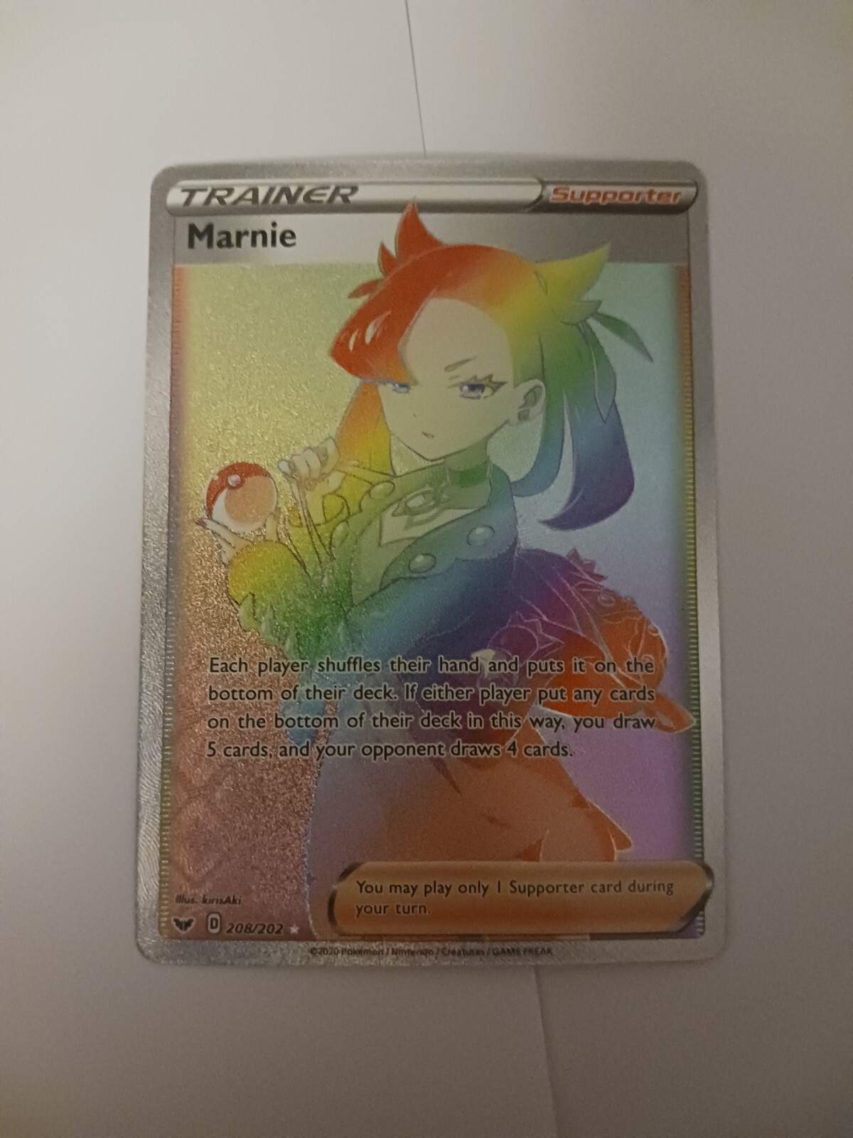 Marnie Full Art 208/202 Rainbow Rare Sword & Shield Pokemon TCG Near Mint