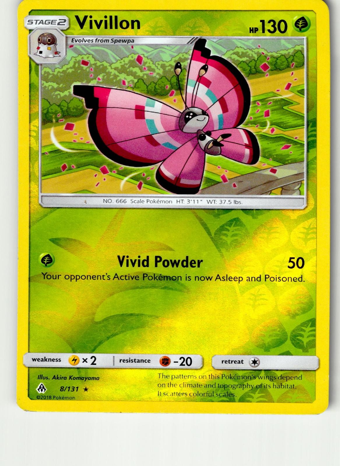 VIVILLON 8/131 RARE FORBIDDEN LIGHT POKEMON REVERSE HOLO NM