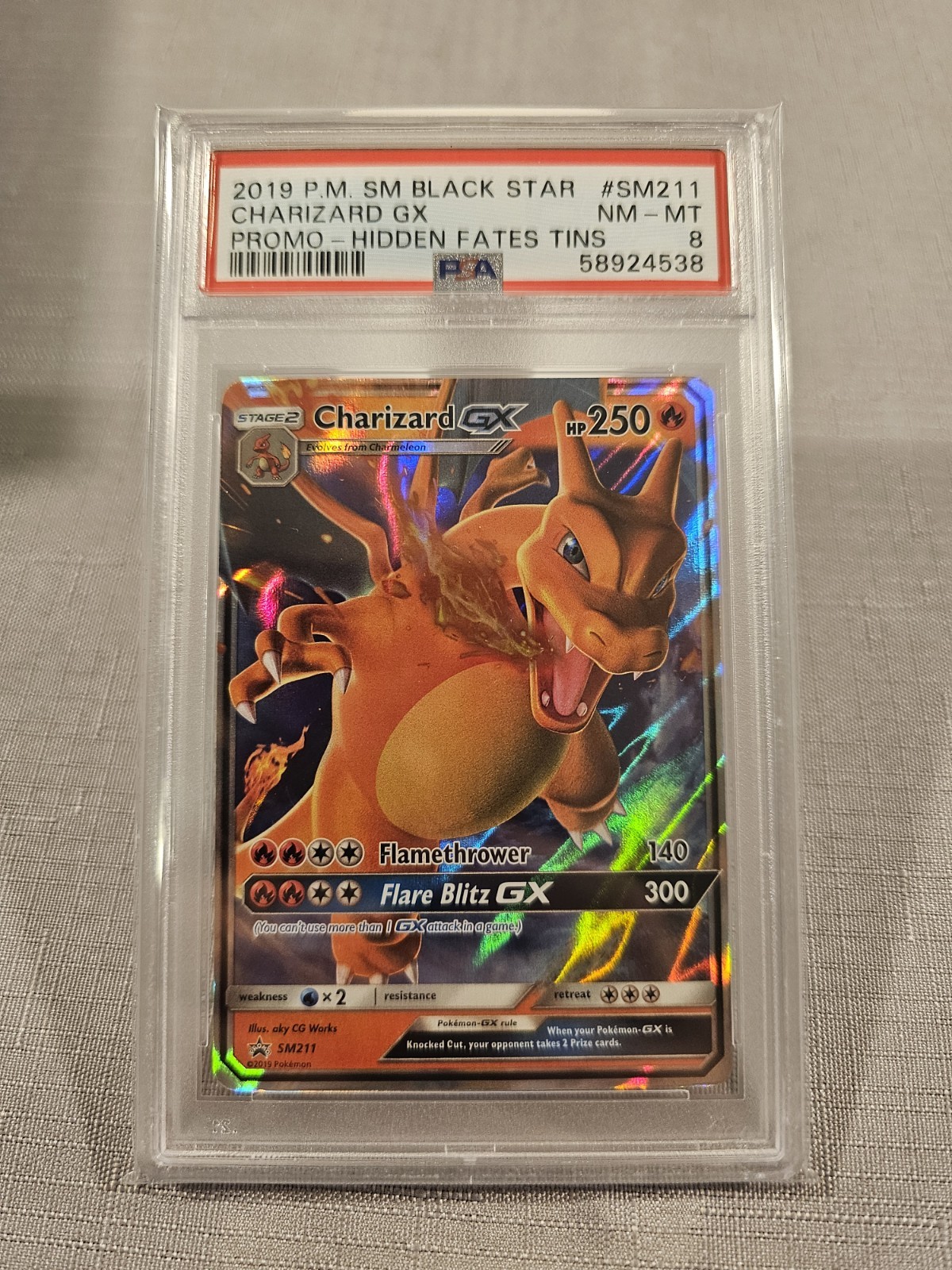 POKEMON CARD CHARIZARD GX 211 BLACK STAR PROMO SM211 GRADED PSA 8 #SM211 #211