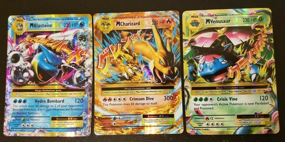 ULTRA RARE Pokemon SET MEGA M BLASTOISE CHARIZARD VENUSAUR EX Evolutions Holo LP