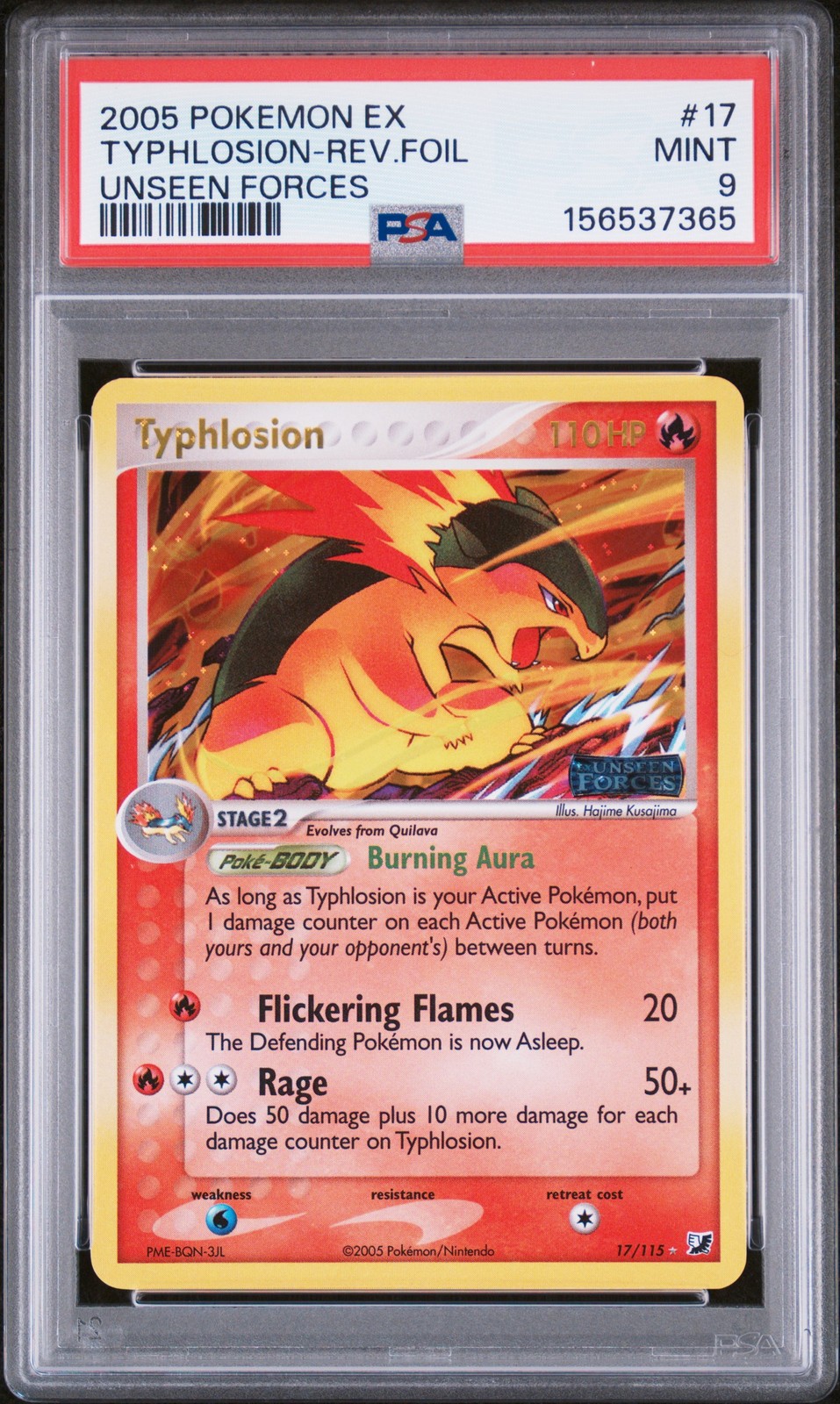 2005 POKEMON EX UNSEEN FORCES #17 TYPHLOSION-REVERSE FOIL PSA 9