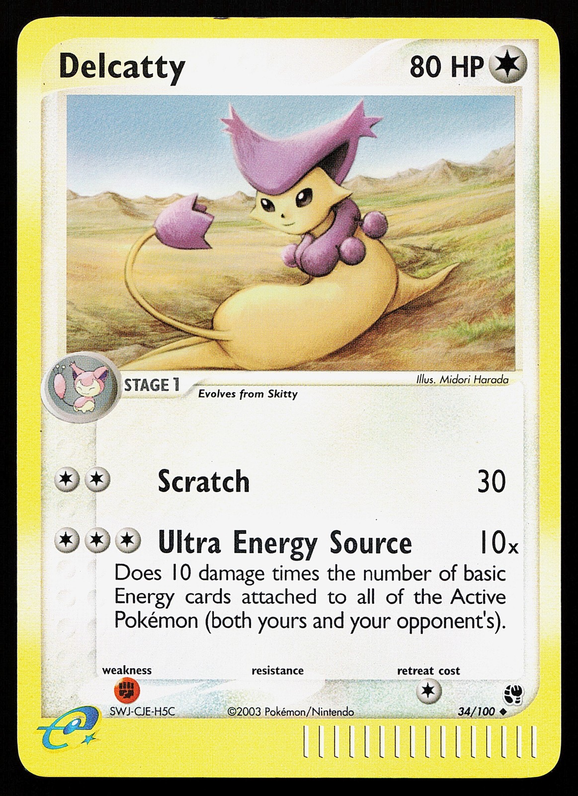 Delcatty 34/100 Uncommon Reverse Holo Sandstorm Pokémon Card